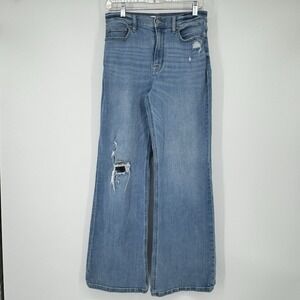 Eunina Junior Brooke Ultra High Rise Wide Flare Jeans 7 28 Distressed Light Wash